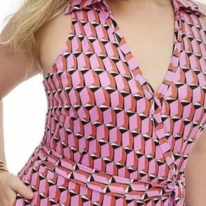 Geometric Pink and Orange Sleeveless Dress